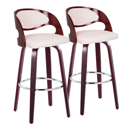 Lumi Source Pino mid-century modern fixed height barstools with swivel and round footrest, set of 2, showcasing sleek wooden design