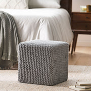 Chabani - Indoor Modern Knitted Fabric Cube Pouf Ottoman - Light Gray - R&R Furniture Gallery (Fountain Valley, CA)