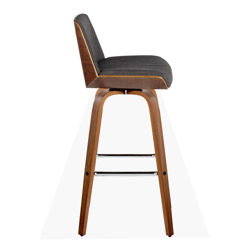 Lumi Source Corazza mid-century modern fixed height barstools with swivel and square footrest, set of 2, showcasing sleek design and wooden finish.