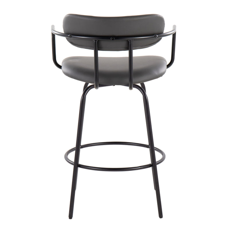 Set of two Lumi Source Demi contemporary fixed height counter stools with swivel and round footrest, showcasing sleek modern design.