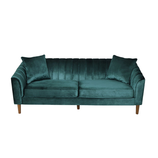 Contemporary Noble House 3-seater stationary sofa with accent pillows, upholstered in neutral fabric, modern living room furniture.