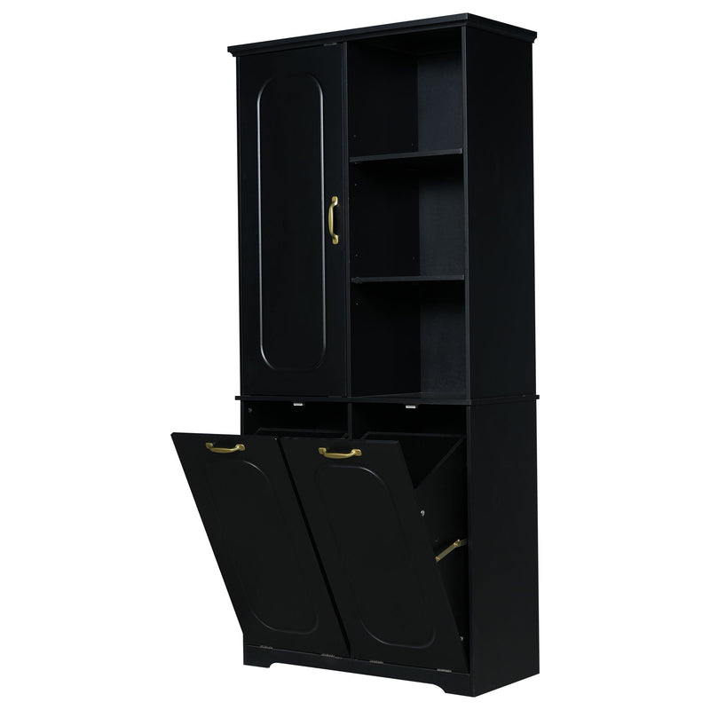 Freestanding Tall Storage Cabinet With 2 Tilt Out Hampers