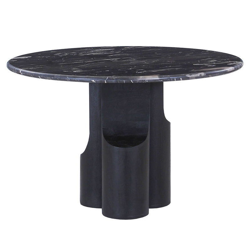 Kinton - Round Dining Table With Natural Marble Top - Black - R&R Furniture Gallery (Fountain Valley, CA)