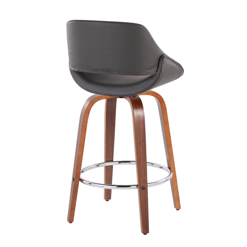 Lumi Source Fabrico mid-century modern set of 2 counter stools with round footrests, fixed height design and sleek wooden finish.