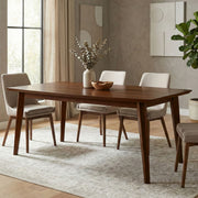 Simpli-Home Draper rectangular dining table with wooden top and sturdy legs, perfect for modern dining room settings.