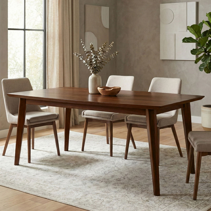 Simpli-Home Draper rectangular dining table with wooden top and sturdy legs, perfect for modern dining room settings.