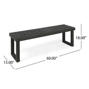 Dark gray Noble House Realm outdoor bench with slat panel top and base, suitable for patio or garden seating.