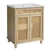 Bathroom Vanity With Handwoven Rattan Doors, Resin Basin - Natural Wood - R&R Furniture Gallery (Fountain Valley, CA)