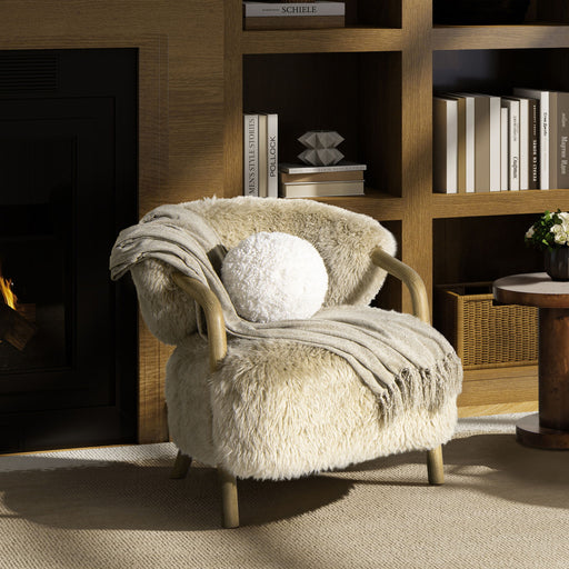 Ayla - Round Sphere Accent Ball Throw Pillow - Curly White - R&R Furniture Gallery (Fountain Valley, CA)