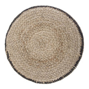 Larissa handcrafted round braided accent pouf by Simpli-Home, with a woven textured surface and neutral color.