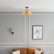Twinkle - Double Lights Semi Flush With Shade - Black / Rattan - R&R Furniture Gallery (Fountain Valley, CA)