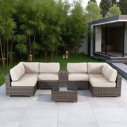 Elegant 4 Person Wicker Patio Seating Set With Cushions And Glass Top Table - R&R Furniture Gallery (Fountain Valley, CA)