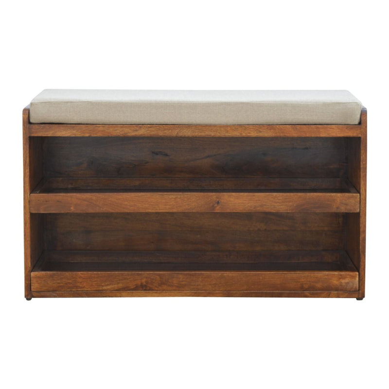Pull Out Shoe Bench - Chestnut / Mud Linen - R&R Furniture Gallery (Fountain Valley, CA)