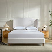Hannah - Upholstered Wingback Bed Size / Tall Headboard Upholstered King Bed / Premium Textured Look / Minimalist Designs / No Box Spring Needed - R&R Furniture Gallery (Fountain Valley, CA)
