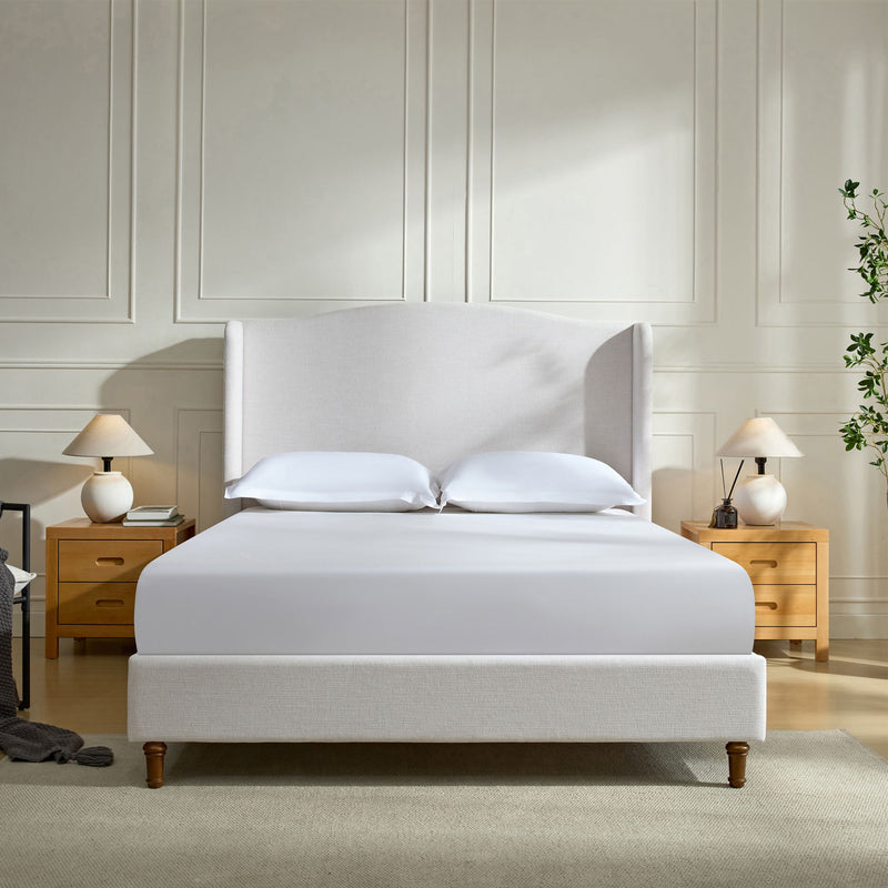 Hannah - Upholstered Wingback Bed Size / Tall Headboard Upholstered King Bed / Premium Textured Look / Minimalist Designs / No Box Spring Needed - R&R Furniture Gallery (Fountain Valley, CA)