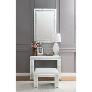 Nysa - Vanity Stool - Ivory Synthetic Leather , Mirrored & Faux Crystals - R&R Furniture Gallery (Fountain Valley, CA)
