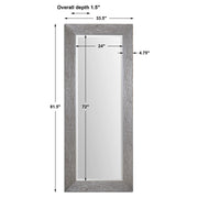 Large silver floor mirror by Uttermost, Amadeus style, with a sleek frame reflecting modern home decor.