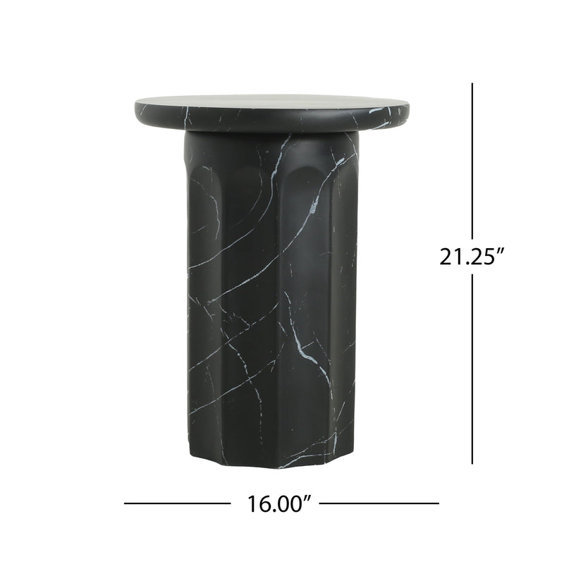 Outdoor Lightweight Concrete BMarble Effect Side Table, Living Room End Table - Black / Marble - R&R Furniture Gallery (Fountain Valley, CA)