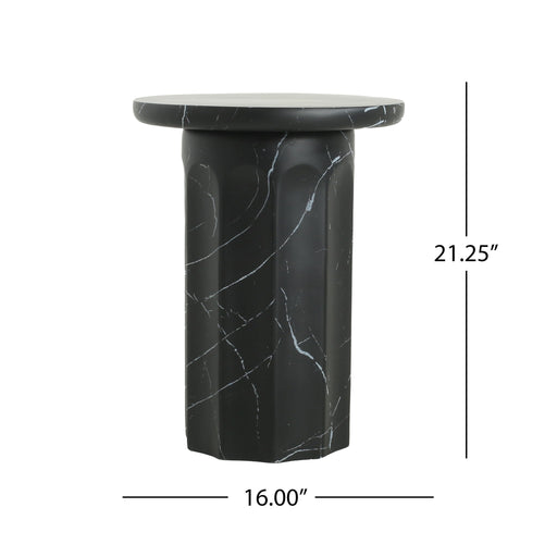 Outdoor Lightweight Concrete BMarble Effect Side Table, Living Room End Table - Black / Marble - R&R Furniture Gallery (Fountain Valley, CA)