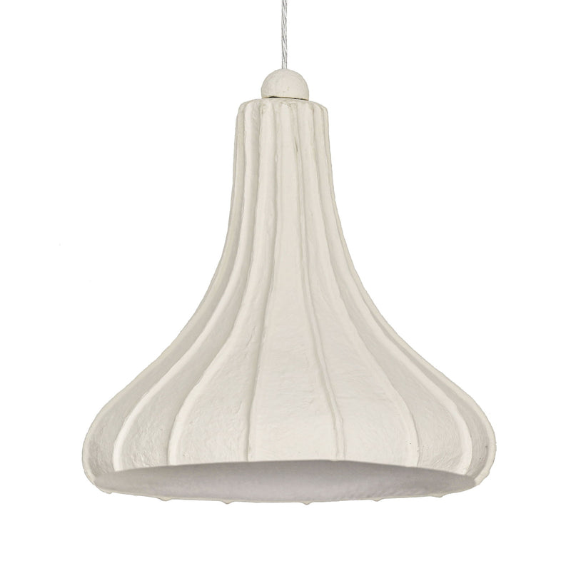 TOV Furniture Looma cotton mache pendant lamp in off-white hanging light fixture with textured, woven design for modern interior lighting.