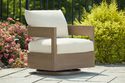 Serene Bay - Swivel Glider Chair With Cushion - Dark Brown / White - R&R Furniture Gallery (Fountain Valley, CA)