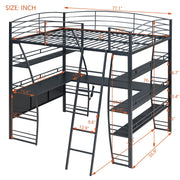 Loft Bed With 4 Layers Of Shelves And L-Shaped Desk, Stylish Metal Frame Bed With A Set Of Sockets, USB Ports And And Wireless Charging - R&R Furniture Gallery (Fountain Valley, CA)