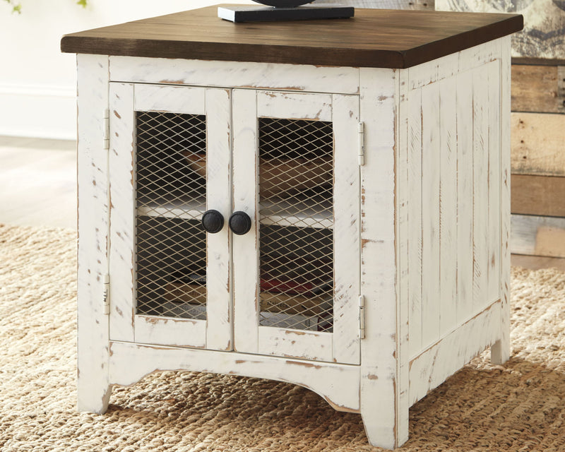 Wystfield - Rectangular End Table - 2 Doors - White / Brown - R&R Furniture Gallery (Fountain Valley, CA)