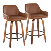 Lumi Source Daniella contemporary counter stool set with swivel, fixed height, round footrest, featuring modern design and upholstery.