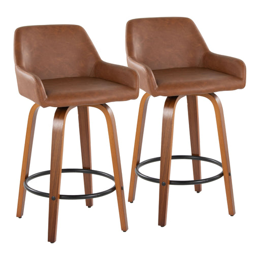 Lumi Source Daniella contemporary counter stool set with swivel, fixed height, round footrest, featuring modern design and upholstery.