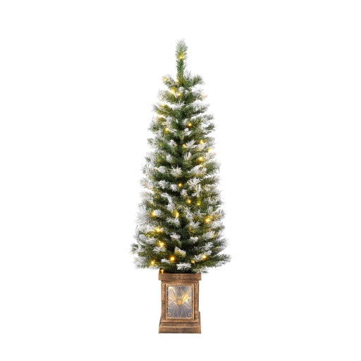 Artificial Christmas 3 Piece Set Wreath And 2 Entrance Trees With LED Lights - White / Green - R&R Furniture Gallery (Fountain Valley, CA)