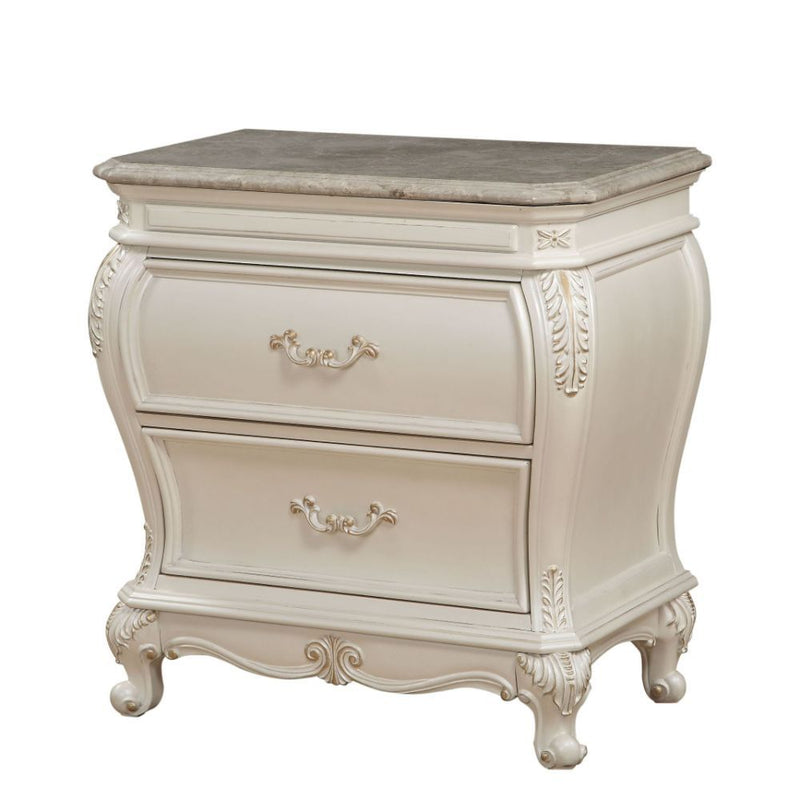 Chantelle - Nightstand With Marble Top - Pearl White