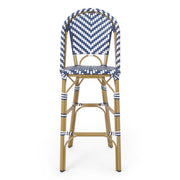 Outdoor Rattan French Barstool Set,, Bamboo, Seat Height - Navy Blue / White - R&R Furniture Gallery (Fountain Valley, CA)