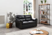 Black padded reclining loveseat from Glory Furniture, designed for modern living rooms, featuring plush cushions and sleek style.