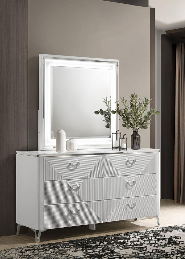 Cassia 6-drawer Dresser Cabinet with Mirror White High Gloss