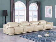 9762 - 7-Piece Italian Top Grain Leather Power Reclining Sofa With 4 Power Recliners - Beige - R&R Furniture Gallery (Fountain Valley, CA)
