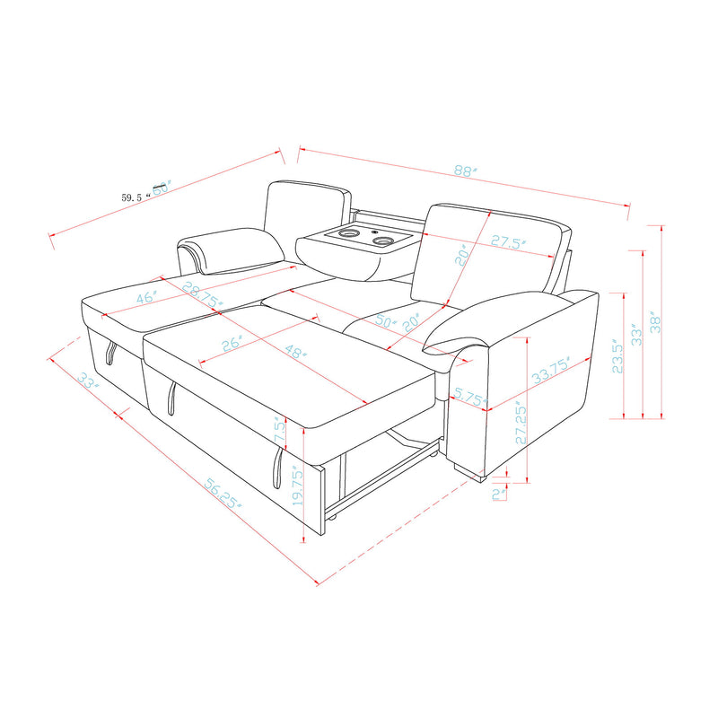 Rebecca - Sofa With Pull Out Bed, Storage Chaise, USB And Cup Holders - Dark Gray - R&R Furniture Gallery (Fountain Valley, CA)