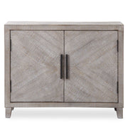 Uttermost Adalind white washed accent cabinet with a sleek design and wood finish, featuring a smooth top and storage cabinet doors.