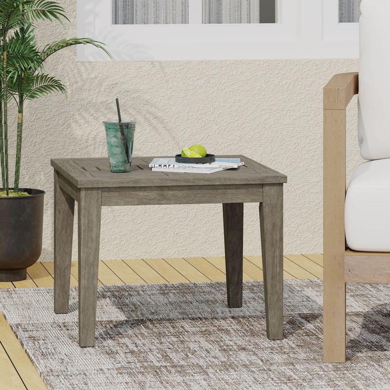 Dexterity - Outdoor Square Side Table With Wood Frame - Gray - R&R Furniture Gallery (Fountain Valley, CA)