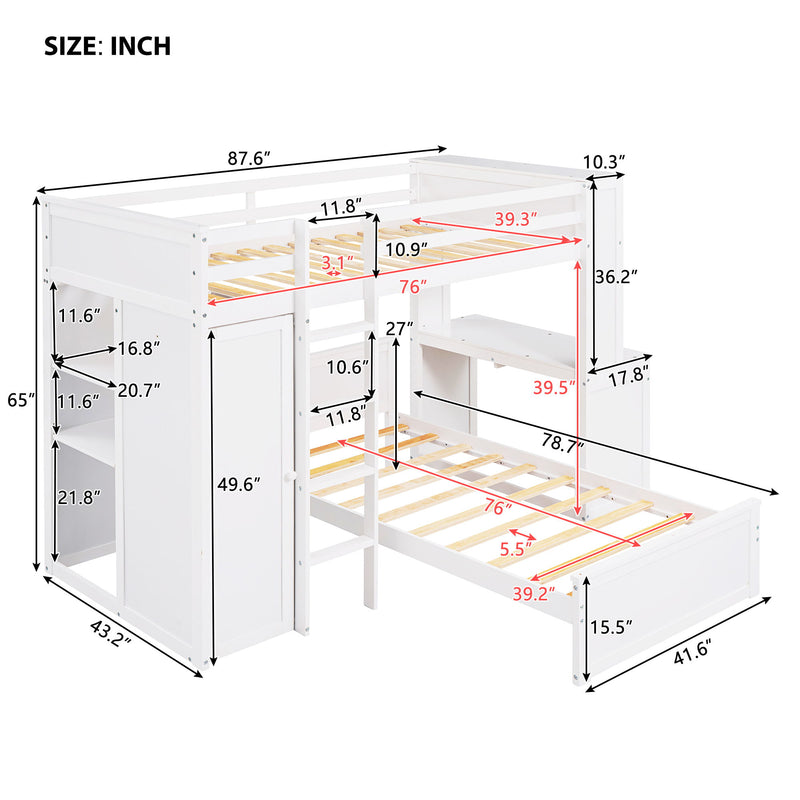 DreamHaus loft bed with standalone bed, shelves, desk, and wardrobe, showcasing a modern multi-functional bedroom furniture setup.