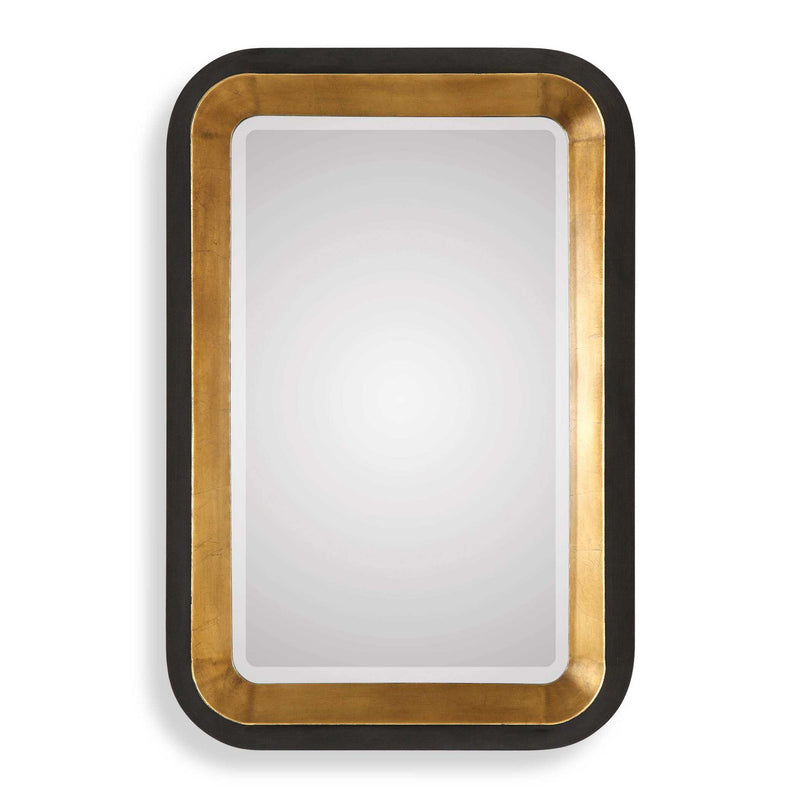 Uttermost Niva metallic wall mirror with a gold finish, showcasing a sleek round design and elegant frame.