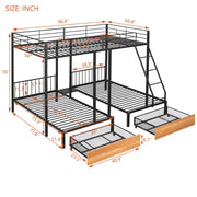 DreamHaus triple bunk bed with built-in drawers and guardrails, featuring sturdy wood construction and space-saving design.