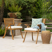 Noble House outdoor teak dining set with two chairs and a coffee table, perfect for patio or garden outdoor dining.
