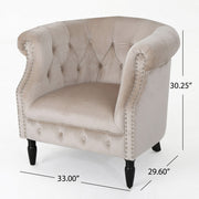 Noble House Celestialis upholstered club arm chair with tub design, rolled recessed armrests, and plush fabric for a stylish look.