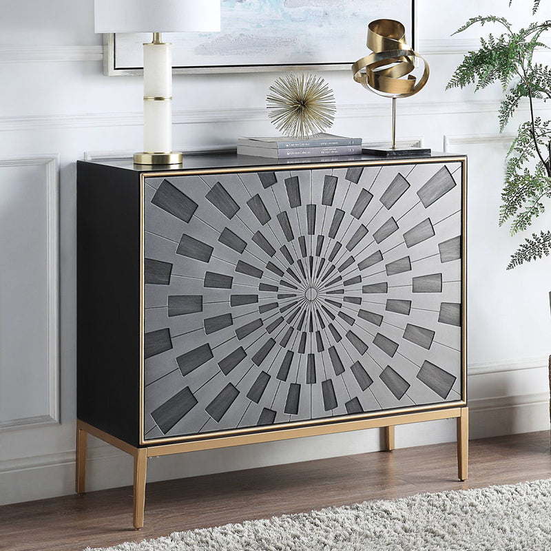 Quilla - Console Cabinet - Black, Gray & Brass - R&R Furniture Gallery (Fountain Valley, CA)
