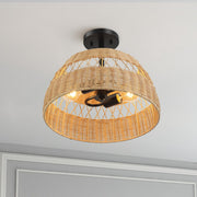 Twinkle - Double Lights Semi Flush With Shade - Black / Rattan - R&R Furniture Gallery (Fountain Valley, CA)