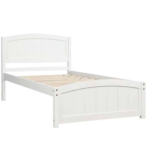 DreamHaus platform bed with headboard, footboard, and wood slat support, showcasing a modern bedroom furniture setup.