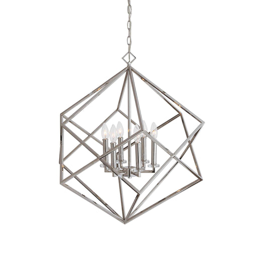 Uttermost Euclid 6-light nickel cube pendant lighting fixture with modern geometric design and sleek finish.
