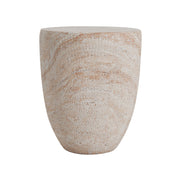 Noble House beige concrete side table with travertine top, suitable for outdoor and indoor use, lightweight and stylish.