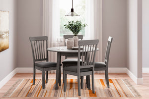 Gray 5-piece dining set with drop leaf table and four side chairs by Signature Design Ashley, perfect for casual dining.