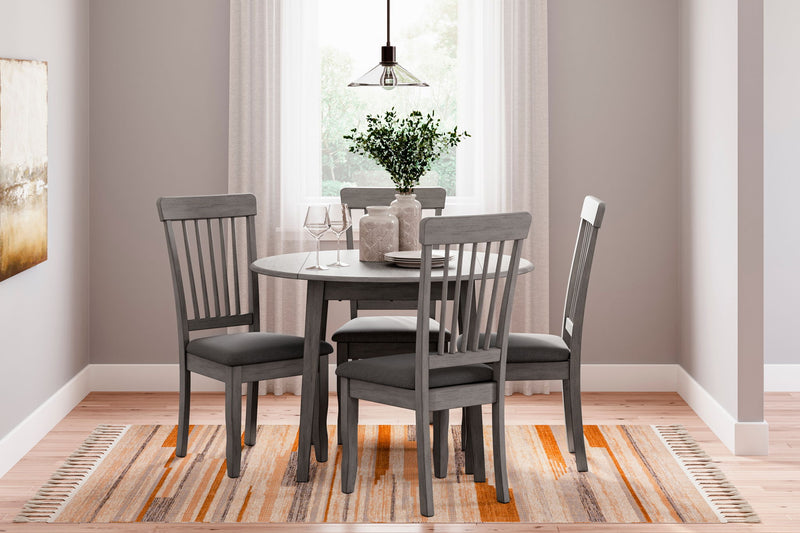 Gray 5-piece dining set with drop leaf table and four side chairs by Signature Design Ashley, perfect for casual dining.